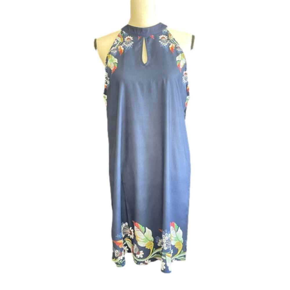 Misslook blue floral halter top dress with keyhole neck - size medium